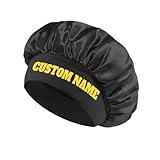 Custom Name Logo Silk Bonnet Hairband for Sleeping Women Personalized Your Text Hair Band Satin Bonnets with Elastic Band Sleep Cap Curly Hair Black