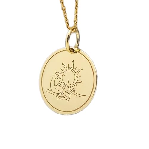 Collier pendentif pièce gravée lever de soleil, le cadeau mixte idéal