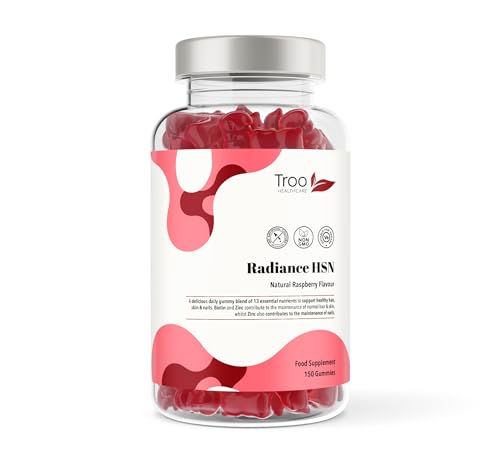 Troo Health Care Radiance HSN 150 Raspberry Flavour Gummies - Advanced Hair Skin & Nails Supplement for Men & Women - 13 Essential Nutrients Inlcuding Biotin