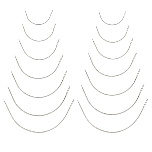 14 agujas para tapicería C, aguja de coser curvada, aguja redonda, aguja de taladradora con ojal grande para cuero, alfombras, pelucas, lona, reparación de colchones