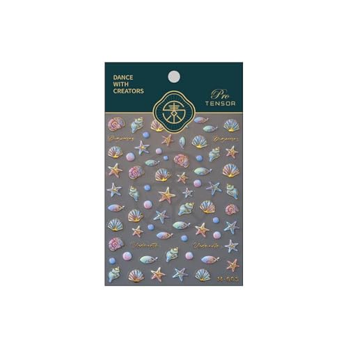 Image of Ocean Nail Stickers Conch Shell Starfish Nail Art Decals with Gold Design 5D Embossed Self Adhesive Nail Stickers Manicure Accessories Supply for Women Girls Kid Nails Charms