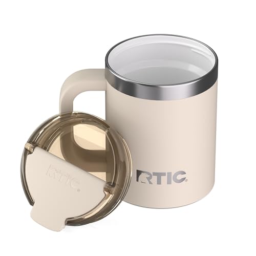 RTIC 12oz Essential Mug with Lid and Handle, Ceramic Lined, Insulated, Stainless Steel, Metal, Double Wall Vacuum-Insulation, Portable, Travel Cup for Hot and Cold Drink, Beach