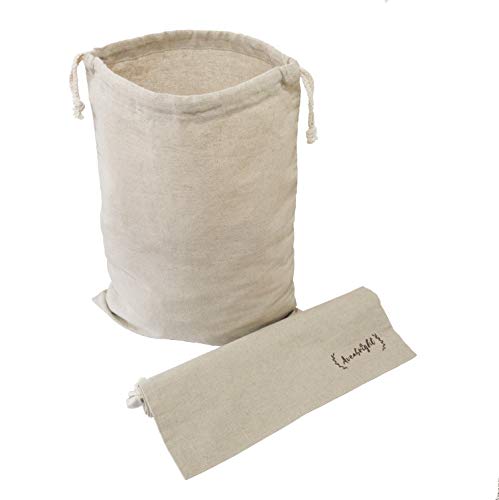 Linen Bread Bags for Homemade Bread Large Drawstring Bags - 100% Pure Flax Linen (No Cotton Blend) Reusable Bread Bags, Linen Laundry Bags, Zero Waste Produce Bags & Other Uses (14x18 Inch, Pack of 2)