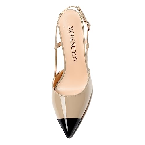MODENCOCO Womens Evening Sexy Patent Slingback Two Toned Pointed Toe Block High Heel Pumps Dress Shoes 5 Inch3