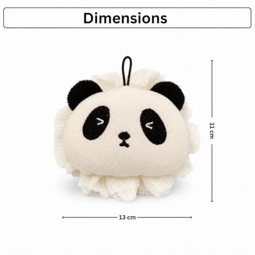 Image of Luxe Home International Bath Sponge For Kids And Adult Microfibre Soft Shower Loofah Bliss Panda Pattern Gentle Skin Exfoliating Body Scrubber For Toddler Cream 11x13cm Pack Of 1