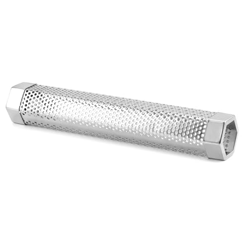 QWORK® 30cm Grill-Räucherrohr aus Edelstahl für Pelletgrill, Hochwertiges Sechseckiges Räucherrohr, Kalträuchergerät für Alle Grills, Heiß-/Kalträuchern