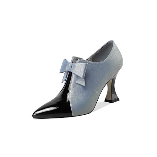 TinaCus Women's Genuine Leather Handmade Sexy High Spool Heel Patent Pointed Toe Side Zipper Pump Shoes with Cute Bow
