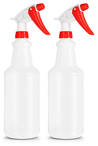 BAR5F Empty Plastic Spray Bottle 32 Ounce, Professional Chemical Resistant with Red-White Sprayer for Chemical and Cleaning Solution, Heavy Duty, Adjustable Head Sprayer Fine to Stream (Pack of 2)