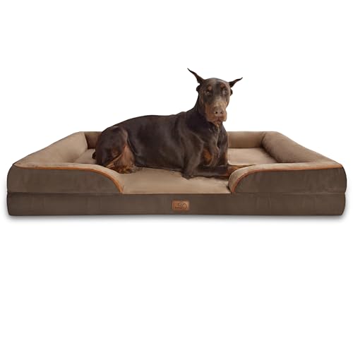 BEDSURE orthopädisches Hundebett Ergonomisches Hundesofa - 132x104 cm Hundecouch mit eierförmiger Kistenschaum für große Hunde, waschbar rutschfest Hundebetten, braun