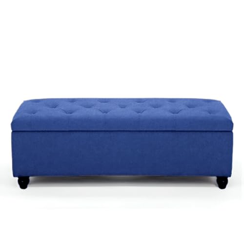 Image of LEGACY OF COMFORT Captain 2 Seater Sofa Ottoman Bench with Storage Velvet Fabric Ottoman Bench for Living Room Bedroom & Entryways (Blue)