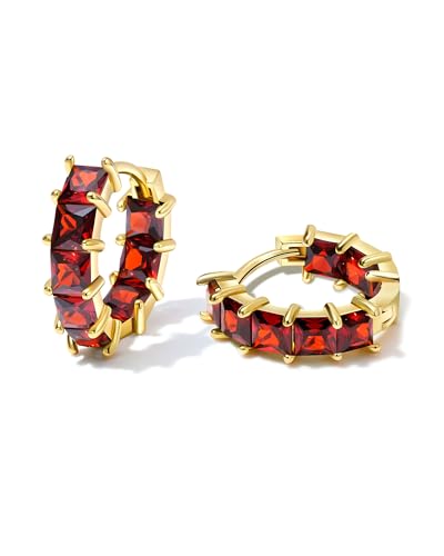 Mesovor Cubic Zirconia Gold Hoop Earrings for Women Trendy, 18K Gold Plated Lightweight Huggie Hoops Earrings | Green Black Red Stones CZ Earrings Jewelry - Main Image