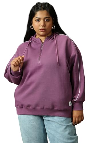 Image of High Star Women Solid Cotton Regular Fit Hood Long Sleeve Sweatshirts