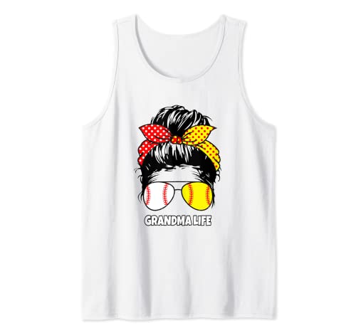 Grandma Life messy bun funny women baseball softball Grandma Tank Top