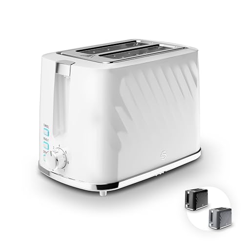 Swan ST14071WHT Windsor 2 Slice Toaster with 7 Browning Levels Defrost/Reheat/Cancel Functions Self-Centring Functions and Removable Crumb Tray 900W White