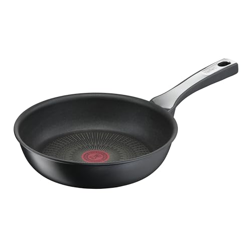 Tefal Unlimited On G25904 Padella da 24 cm con rivestimento antiaderente in titanio antigraffio e segnale termico, senza PFOA, adatta per tutti i piani cottura, anche per fornelli a induzione, nero
