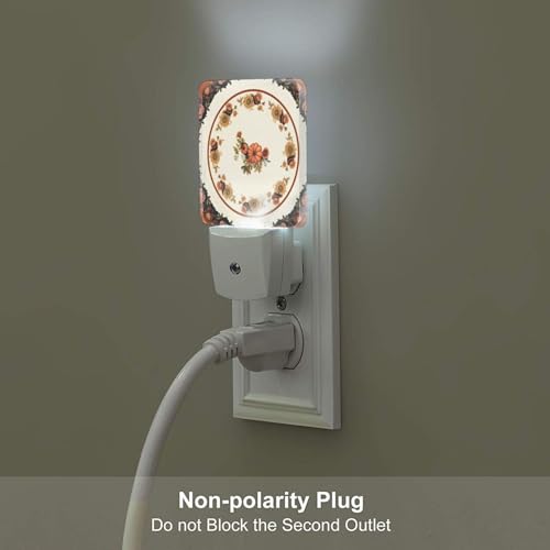 Image of Flower Blue Floral Yellow LED Plug-in Night Lamp 2 Piece Set, Auto Sensor Nightlights Set of 2 for Bedroom Bathroom