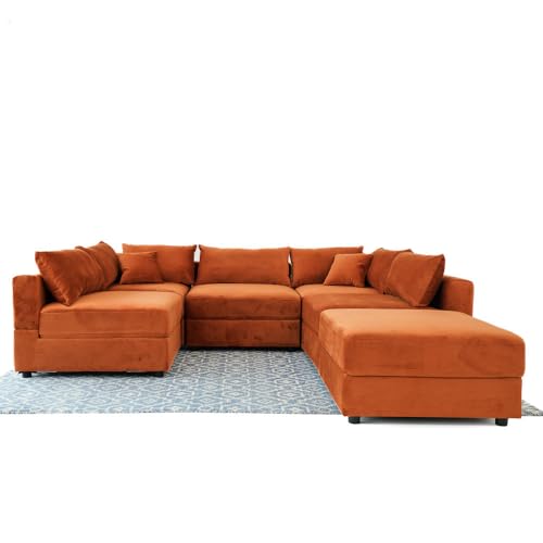 Modern Style 7 Seat Burnt Orange Velvet Modular Sectional Sofa,Sectional
