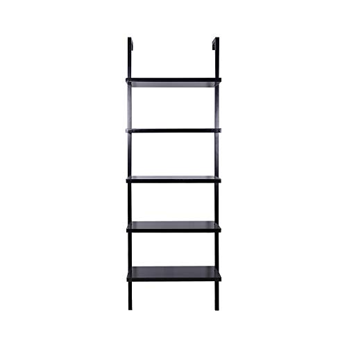Nathan James Theo 5-Shelf Black Modern Bookcase, Open Wall Mount Ladder Bookshelf With Industrial Metal Frame #TOP7