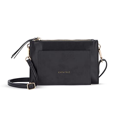 Expatrié Umhängetasche Damen Schwarz - Isabelle - Elegante Clutch und Crossbody Bag mit abnehmbarem Schultergurt - Flache und Kleine Handtasche für Hochzeit & Ausgehen