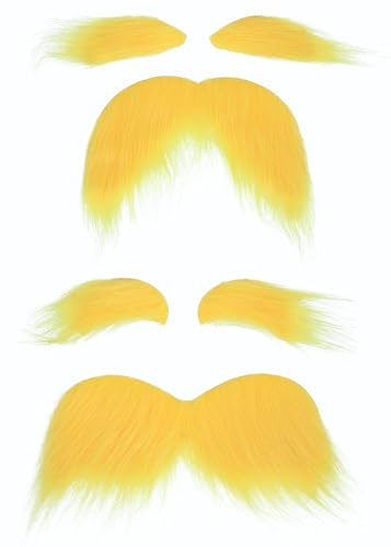 TWAYFEL 2 PCS Yellow Self Adhesive Fake Mustache and Eyebrows Novelty Cosplay False Facial Hair for Men and Costume Accessory for Adults