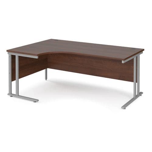 Office Monster Cooper left hand ergonomic desk 1800mm wide - silver cantilever leg frame, walnut top