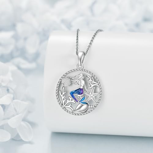 YFN Mermaid Necklace 925 Sterling Silver Blue Mermaid Starfish Pendant Necklace with Dripper Beach Jewellery Gifts for Women Girls - Image 3
