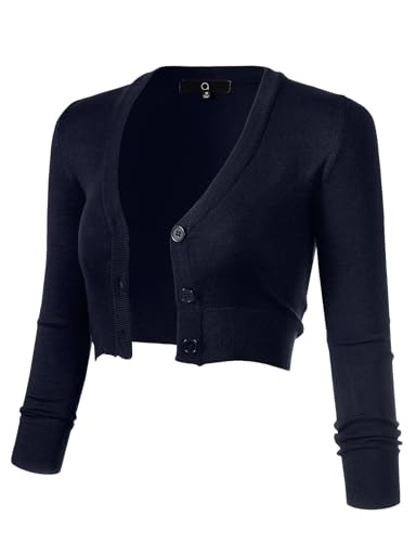 Image of Allsense Women's Cropped Bolero Shrug Cardigan | 3 /4 Sleeve, Button Down, Lightweight Knit Sweater