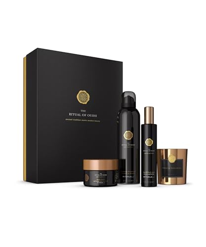 RITUALS Large Gift Set for Women and Men from The Ritual of Oudh – Four Indulgent Bath, Body and Home Fragrance Products Including Shower Foam, Hair & Body Mist, Body Scrub and Scented Candle.