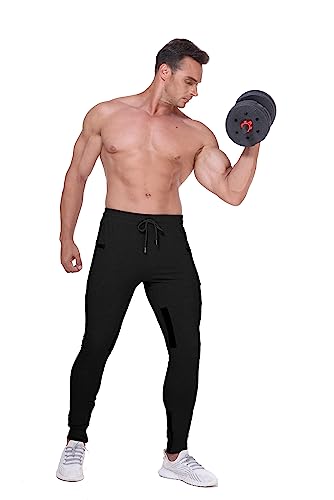Maikanong Mens Gym Joggers Pants Casual Training Tapered Sweatpants Gym Workout Track Pants Black #TOP5