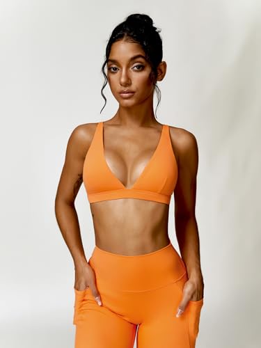 Image of ABOCIW Womens Deep V Neck Sports Bra Padded Low Impact Fitness Yoga Bra U Back Wireless Gym Workout Bra Crop Top