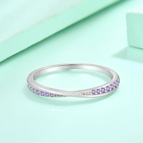 Stackable Wedding Band 925 Sterling Silver Promise Rings Engagement Anniversary Half Eternity Ring Birthstone Jewelry Gifts for Women Size 5-104