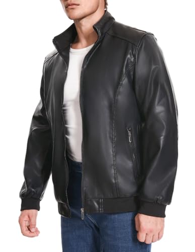 Mens Faux Leather Jacket Full-Zip Stand Collar Outerwear Lightweight Motorcycle Jacket3