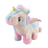 Walking Unicorn Toys, 8 Inches Unicorn Stuffed Animal with Light, Simulated Sound Tail Wagging Head Shaking, Colorful Electronic Pony Plush Toys Gifts for Christmas Birthday Toddlers Girls Boys