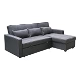 milani home Divano Letto con penisola per Salotto Soggiorno in Tessuto Grigio Scuro Moderno