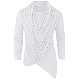 Burband Mens Fashion Designer Draped Cowl Collar Shirts Hip Hop Irregular Hem Punk Sweatshirts Slim Fit Plain Sweatshirts White
