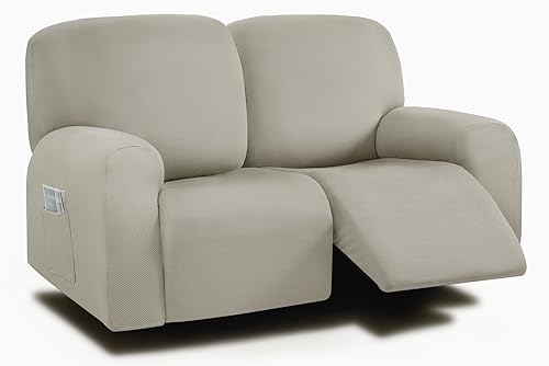ULTICOR Reclining Loveseat Slipcover, 48" - 65" L, 6-Piece Yarn Dyed Loveseat Reclining Sofa Covers, 2 seat Loveseat Recliner Cover, Thick, Soft, Washable (Ivory, Loveseat Recliner Cover)