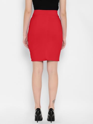 Image of Mehrang Formal Pencil Skirt, Women's Stretchable Pencil Midi Skirt, Cotton Blend Stretchable Knee Length Pencil Skirt with Elasticated Waist Belt