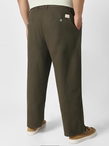 Image of Urbano Plus Men's Loose Mid Rise Baggy Fit Solid Chino Trousers Non-Stretchable