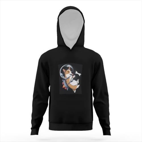 Vintage Space Corgi With Jetpack Hoodies for Teen Girls Boys Lightweight Kangaroo Pocket Sweatshirt3