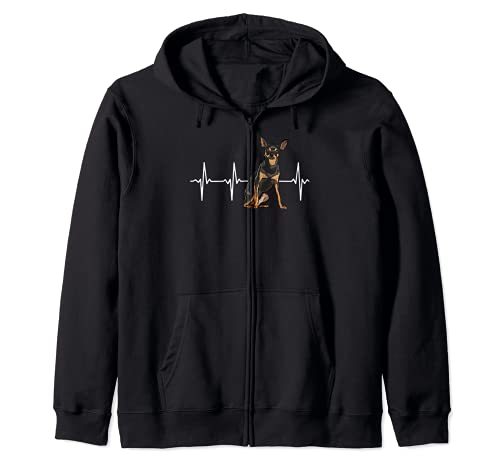 Miniature Pinscher Heartbeat Dog Lover Zip Hoodie, Black