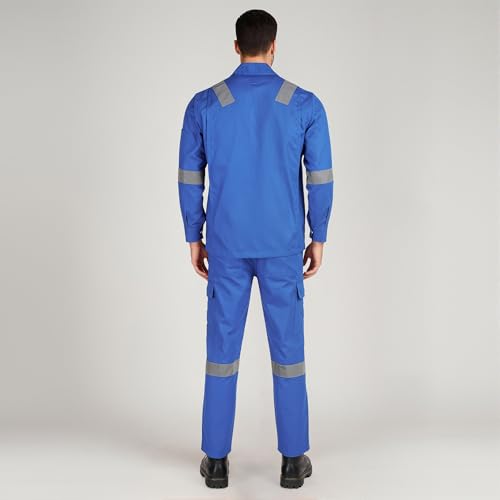 Image of Men's 100% Cotton Industrial Workwear Jacket & Pant Set with Reflective Tape, OEKOTEX, 200 GSM.