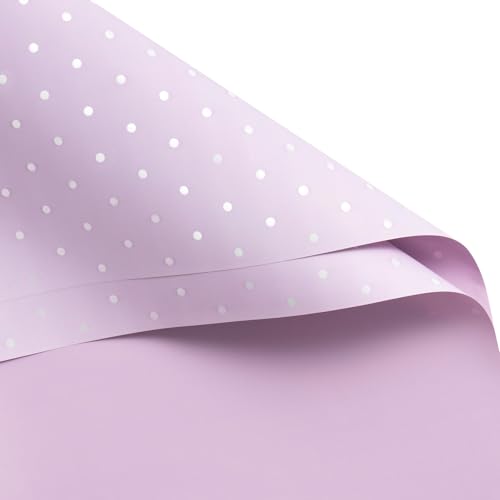WRAPAHOLIC 20 Sheets Flower Wrapping Paper - 22.4 x 22.4 inch Purple and White Polka Dots Water-Resistant Floral Bouquet Wrapping Paper, Florist Supplies Packaging for Wedding Birthday Gift DIY