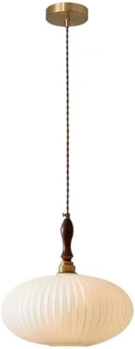 Lámpara colgante de arrugas blancas con pantalla de vidrio, estilo japonés retro lámpara colgante vintage, luz colgante en forma de linterna E2627,