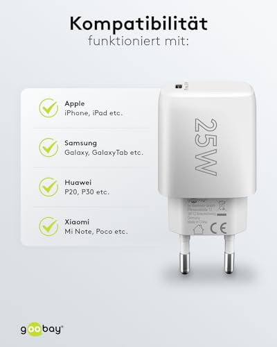 Goobay 65368 - Caricatore Rapido USB-C Pd, 25 W, Per Cavo Di Ricarica E Altri Cellulari, Alimentatore Di Rete, Bianco - 6