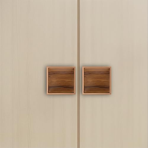Image of 4 Inch Square Cabinet Handle PVD Rose Gold Wood Finish Aluminium & Wood Pulls for Wardrobe, Kitchen Cabinets, Drawers, Cupboards & Furniture Doors - | Model-1339, Pack of 8 |