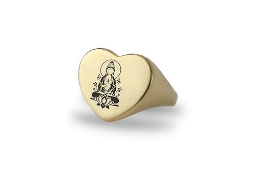 Bague chevalière en or Kuan Yin le cadeau idéal au design asiatique de coeur