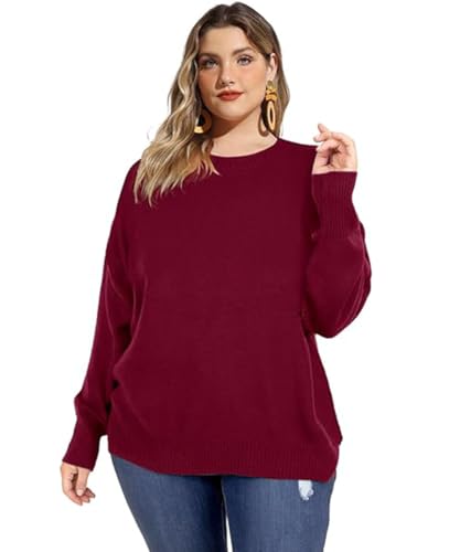 Image of TIYOMI Plus Size Sweaters for Women Oversized Pullover Crewneck Sweater Knit Side Split Casual Sweaters Fall Winter XL-5XL