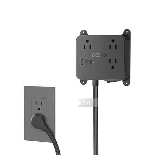 Image of TROND Flat Plug Power Strip, 3FT Short Extension Cord with 3 AC Outlets
