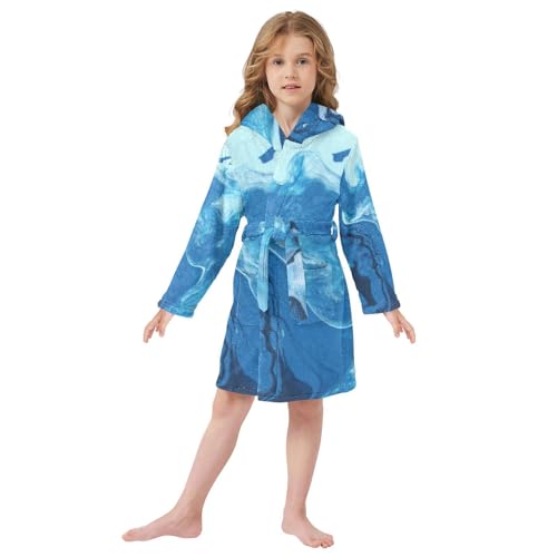 GuoChe Bathrobes For Girls Green Blue Marble Texture Hooded Pajamas2