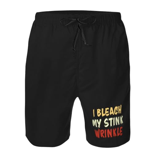 I Bleach My Stink Wrinkle Mens Swim Trunks Quick Dry Board Shorts,Breathable Fit Hawaii Beach Short Bathing Suits,4